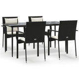 5-dijelni vrtni blagovaonski set s jastucima od poliratana crni 3185098