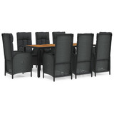 9-dijelni vrtni blagovaonski set s jastucima crni od poliratana 3185073