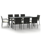 9-dijelni vrtni blagovaonski set s jastucima crni od poliratana 3185136