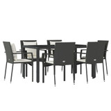 7-dijelni vrtni blagovaonski set s jastucima crni od poliratana 3157954