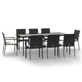 9-dijelni vrtni blagovaonski set s jastucima crni od poliratana 3185124