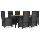 7-dijelni vrtni blagovaonski set s jastucima crni od poliratana 3185077