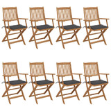 Sklopive vrtne stolice s jastucima 8 kom masivno bagremovo drvo 3074967