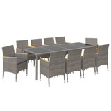 11-dijelni vrtni blagovaonski set od poliratana crno-sivi 3094940