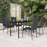 5-dijelni vrtni blagovaonski set s jastucima crni 3099379