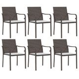 Vrtne stolice s jastucima 6 kom smeđe 56x59x84 cm od poliratana 3187074