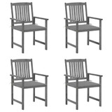 Vrtne stolice s jastucima 4 kom sive od masivnog drva bagrema 3061224