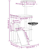 Penjalica za mačke sa stupovima za grebanje tamnosiva 131 cm 171605