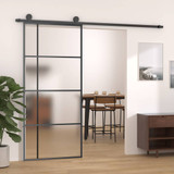 Klizna vrata od mutnog stakla ESG i aluminija 90 x 205 cm crna 151683 Klizna vrata od mutnog stakla ESG i aluminija 90 x 205 cm crna 151683