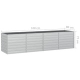 Povišena vrtna gredica 320 x 80 x 77 cm pocinčani čelik srebrna 316890