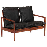 Dvosjed crni od prave kože i masivnog bagremovog drva 340924