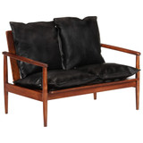 Dvosjed crni od prave kože i masivnog bagremovog drva 340924