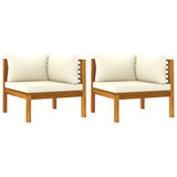 Kutne sofe 2 kom s krem bijelim jastucima od bagremovog drva 316279