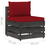 Modularna srednja sofa s jastucima od sivo impregniranog drva 3068129