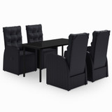 5-dijelni vrtni blagovaonski set s jastucima crni 3099481