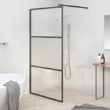 Pregrada za tuš 100 x 195 cm s napola mutnim staklom ESG crna 151874
