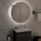Kupaonski ormarić s okruglim ogledalom LED crni 47x47x17,5 cm 345584