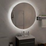 Kupaonski ormarić s okruglim ogledalom LED crni 54x54x17,5 cm 345588