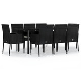 9-dijelni vrtni blagovaonski set s jastucima crni od poliratana 3185158