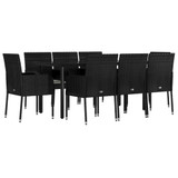 9-dijelni vrtni blagovaonski set s jastucima crni od poliratana 3185158
