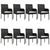 9-dijelni vrtni blagovaonski set s jastucima crni od poliratana 3185158