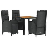 5-dijelni vrtni blagovaonski set s jastucima od poliratana crni 3185075