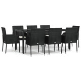 9-dijelni vrtni blagovaonski set s jastucima crni od poliratana 3185004