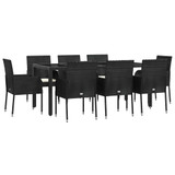 9-dijelni vrtni blagovaonski set s jastucima crni od poliratana 3185004