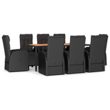 9-dijelni vrtni blagovaonski set s jastucima crni od poliratana 3157604
