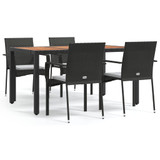 5-dijelni vrtni blagovaonski set s jastucima od poliratana crni 3184989