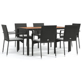 7-dijelni vrtni blagovaonski set s jastucima crni od poliratana 3184990
