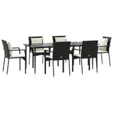 7-dijelni vrtni blagovaonski set s jastucima crni od poliratana 3185099