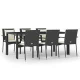 7-dijelni vrtni blagovaonski set s jastucima crni od poliratana 3157955