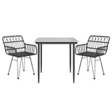 3-dijelni vrtni blagovaonski set od poliratana crni 3157852