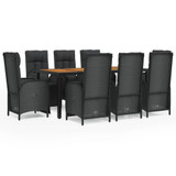 9-dijelni vrtni blagovaonski set s jastucima crni od poliratana 3185079