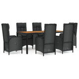 7-dijelni vrtni blagovaonski set s jastucima crni od poliratana 3185072