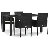 5-dijelni vrtni blagovaonski set s jastucima od poliratana crni 3185001