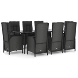 9-dijelni vrtni blagovaonski set s jastucima crni od poliratana 3185174