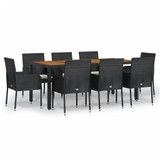 9-dijelni vrtni blagovaonski set s jastucima crni od poliratana 3185016