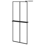 Pregrada za tuš s policom crna 80 x 195 cm s mutnim staklom ESG 3185446
