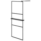 Pregrada za tuš s policom crna 80 x 195 cm s mutnim staklom ESG 3185447