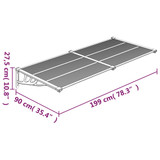 Nadstrešnica za vrata crna 199x90 cm polikarbonatna 153699