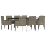 9-dijelni vrtni blagovaonski set crno-sivi od poliratana 3185153