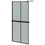Pregrada za tuš s policom crna 90x195 cm staklo ESG i aluminij 3185465