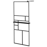 Pregrada za tuš s policom crna 80 x 195 cm s mutnim staklom ESG 3185449