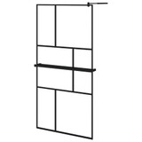 Pregrada za tuš s policom crna 100x195 cm staklo ESG i aluminij 3185472