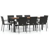 9-dijelni vrtni blagovaonski set s jastucima crni od poliratana 3184992
