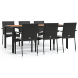 7-dijelni vrtni blagovaonski set s jastucima crni od poliratana 3184991