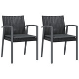 Vrtne stolice s jastucima 2 kom crne 56,5x57x83 cm poliratan 364096