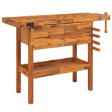 Radni stol s ladicama i škripcima 124x52x83 cm od drva bagrema 153322